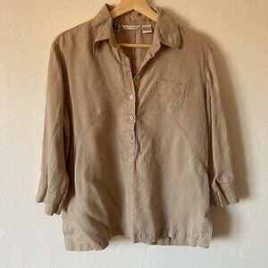Richard Malcolm 100% Irish Linen Tan Henley Collared 3/4 Flared Sleeve S…
